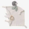Doudou Carré En Coton Bio* Et Polyester + Hochet Rond LOVELY NATURE Blanc Moyen Uni Avec Decor - Vertbaudet -Enfants Meubles Magasin doudou carre en coton bio et polyester hochet rond lovely nature