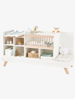 Lit Combiné 4 En 1 évolutif Avec Rangements Et Table à Langer COMBINID Blanc / Bois - Vertbaudet -Enfants Meubles Magasin lit combine 4 en 1 evolutif avec rangements et table a langer combinid 2