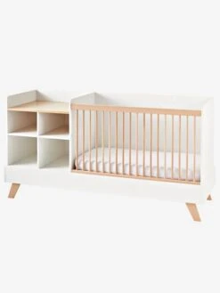 Lit Combiné 4 En 1 évolutif Avec Rangements Et Table à Langer COMBINID Blanc / Bois - Vertbaudet -Enfants Meubles Magasin lit combine 4 en 1 evolutif avec rangements et table a langer combinid 4