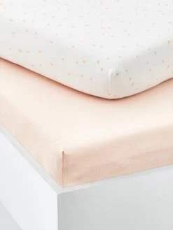 Lot De 2 Draps-housses Bébé En Coton Rose Pâle - Vertbaudet -Enfants Meubles Magasin lot de 2 draps housses bebe en coton 1