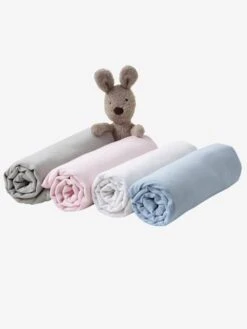 Lot De 2 Draps-housses Bébé En Jersey Uni Blanc Blanc - Vertbaudet -Enfants Meubles Magasin lot de 2 draps housses bebe en jersey uni blanc 2