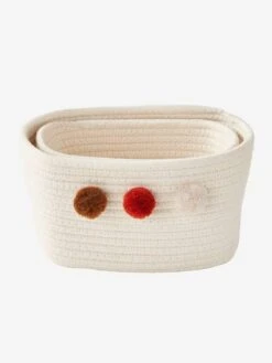 Lot De 2 Paniers En Corde à Pompons Beige - Vertbaudet -Enfants Meubles Magasin lot de 2 paniers en corde a pompons 2