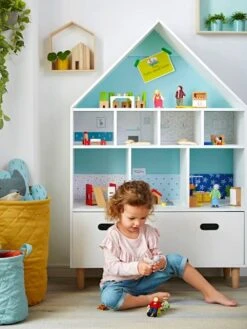 Meuble De Rangement 9 Cases Maison Blanc/bleu - Vertbaudet -Enfants Meubles Magasin meuble de rangement 9 cases maison 4