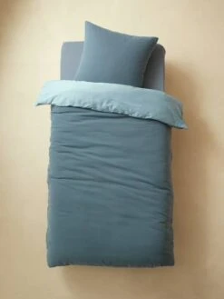 Parure Enfant Bicolore Housse De Couette + Taie D'oreiller En Gaze De Coton Bleu - Vertbaudet -Enfants Meubles Magasin parure enfant bicolore housse de couette taie doreiller en gaze de coton 2