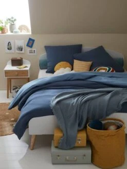 Parure Enfant Bicolore Housse De Couette + Taie D'oreiller En Gaze De Coton Bleu - Vertbaudet -Enfants Meubles Magasin parure enfant bicolore housse de couette taie doreiller en gaze de coton 5