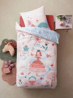 Parure Housse De Couette + Taie D'oreiller Enfant ABC PRINCESSE Mauve - Vertbaudet