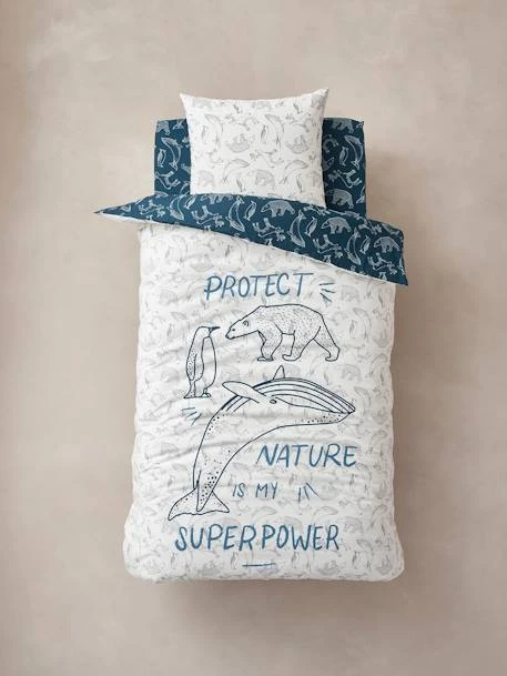 Parure Housse De Couette + Taie D'oreiller Enfant En Coton Bio* Ô MA BANQUISE Marine / écru - Vertbaudet 4 Parure Housse De Couette + Taie D'oreiller Enfant En Coton Bio* Ô MA BANQUISE Marine / écru - Vertbaudet – Image 2