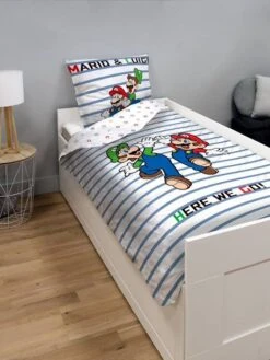 Parure Housse De Couette + Taie D'oreiller Enfant Mario® Blanc Animé - Super Mario -Enfants Meubles Magasin parure housse de couette taie doreiller enfant mario 2