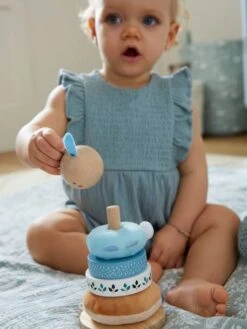 Pyramide à Empiler Tissu Et Bois FSC® Bleu - Vertbaudet -Enfants Meubles Magasin pyramide a empiler tissu et bois fsc 4