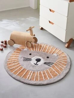 Tapis Rond Lavable Lion Gris / Orange - Vertbaudet -Enfants Meubles Magasin tapis rond lavable lion 2